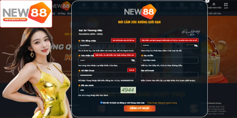 Chú ý điền đúng và đầy đủ mọi trường yêu cầu