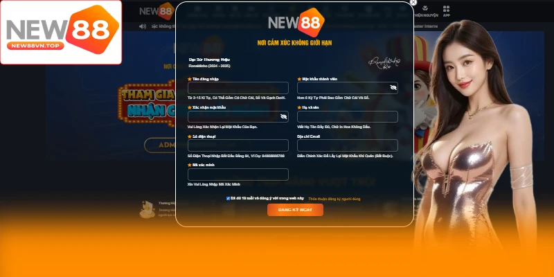 Click ô đăng ký New88, điền thông tin theo form
